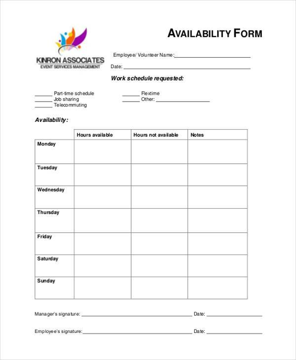 FREE 9 Sample Employee Availability Forms In PDF MS Word