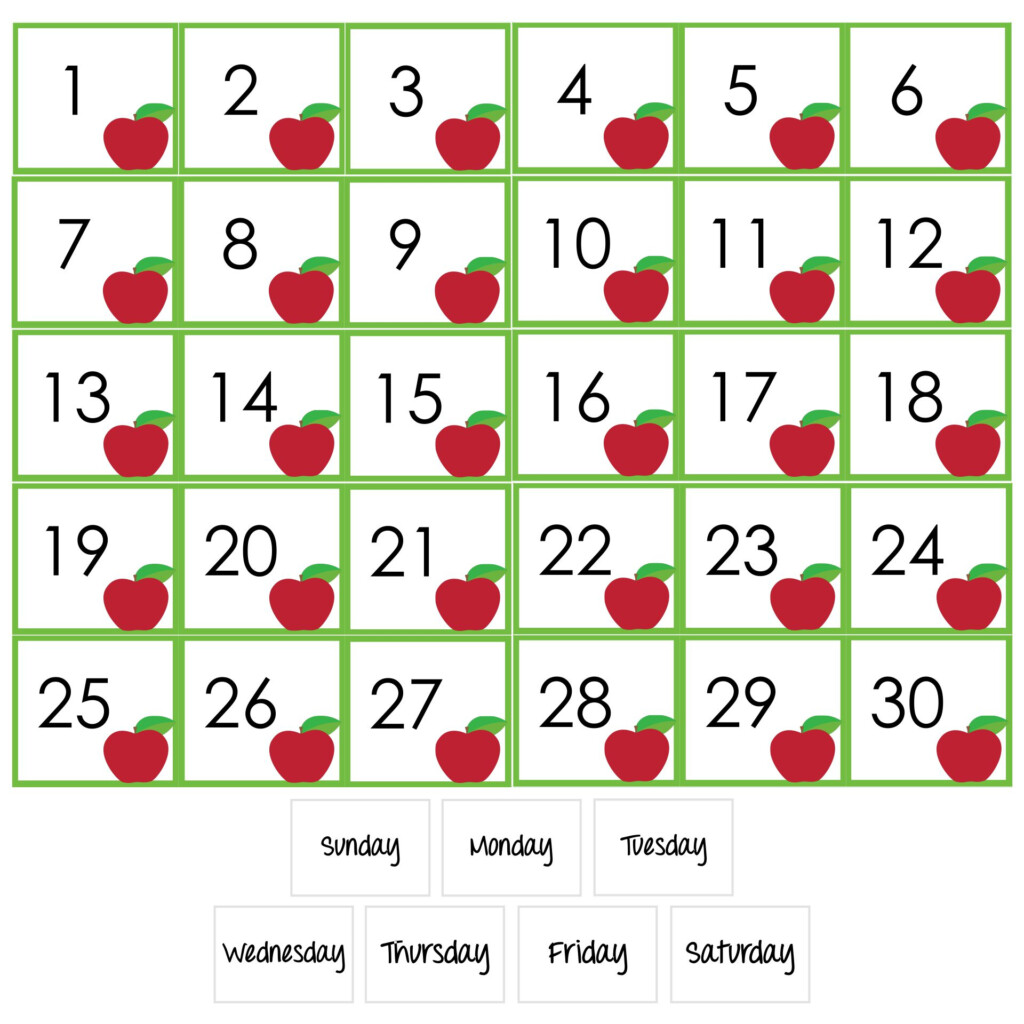 Free Calendar Numbers Printable PDF