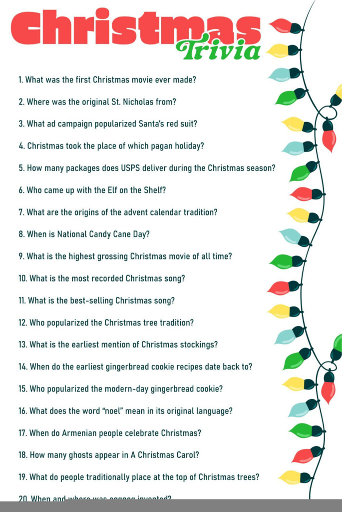 Free Christmas Trivia Printable FREE Printable A Z