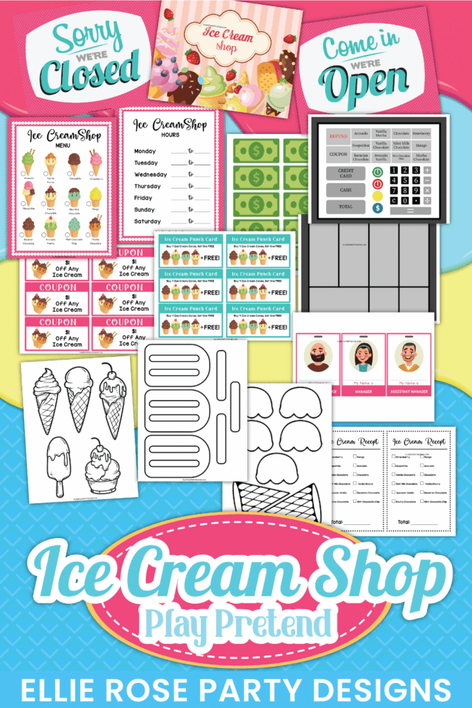 FREE ICE CREAM SHOP DRAMATIC PLAY PRINTABLES Ellierosepartydesigns