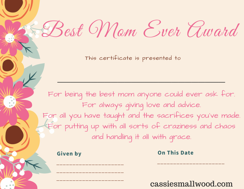 Free Mother 39 s Day Printable Certificate Awards For Mom And Grandma 