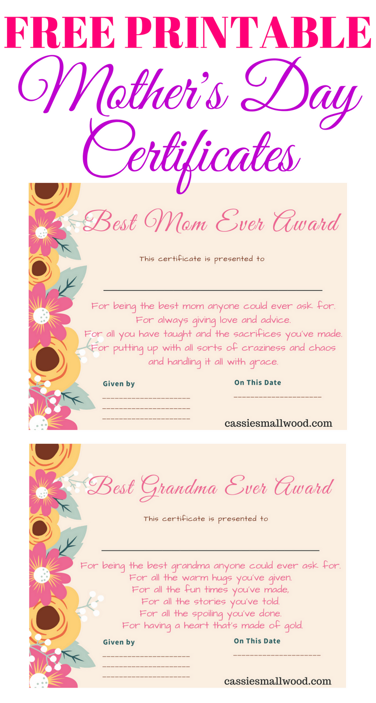 Free Mother 39 s Day Printable Certificate Awards For Mom And Grandma