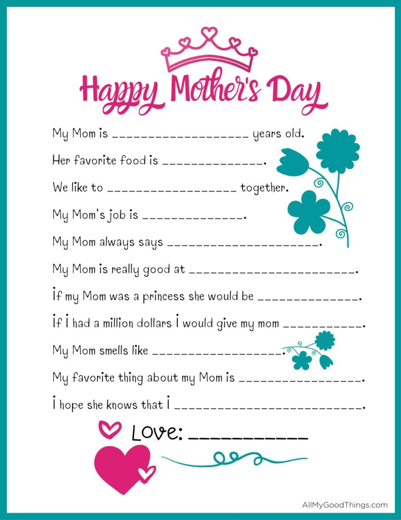 FREE Mother 39 s Day Questionnaire Printable All My Good Things