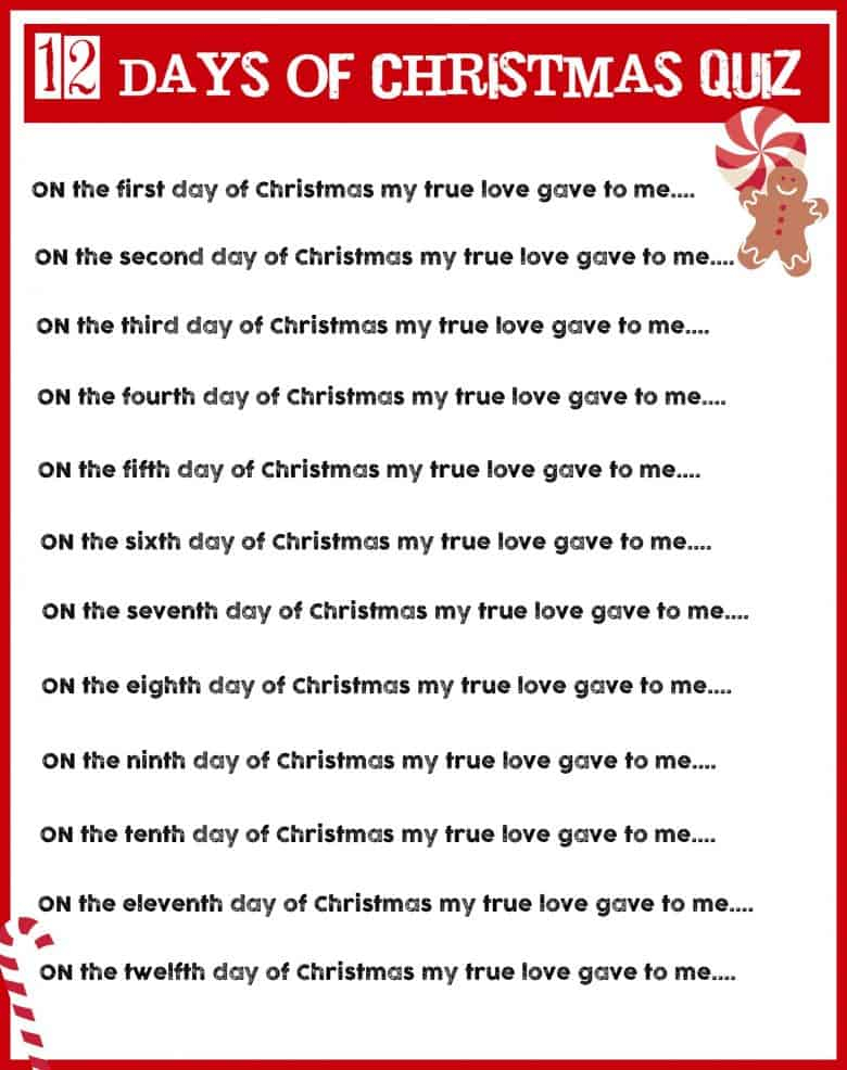 Free Printable 12 Days Of Christmas Game Ideas Printable Online