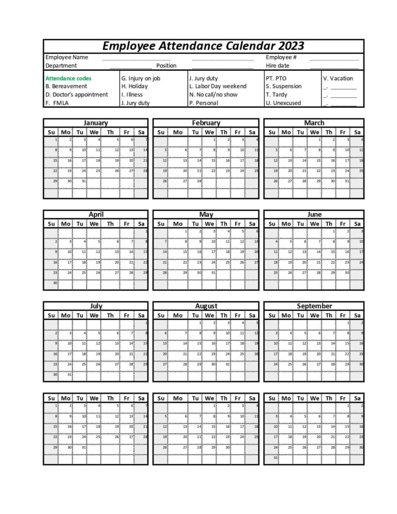 Free Printable 2025 Employee Attendance Calendar Free Download 