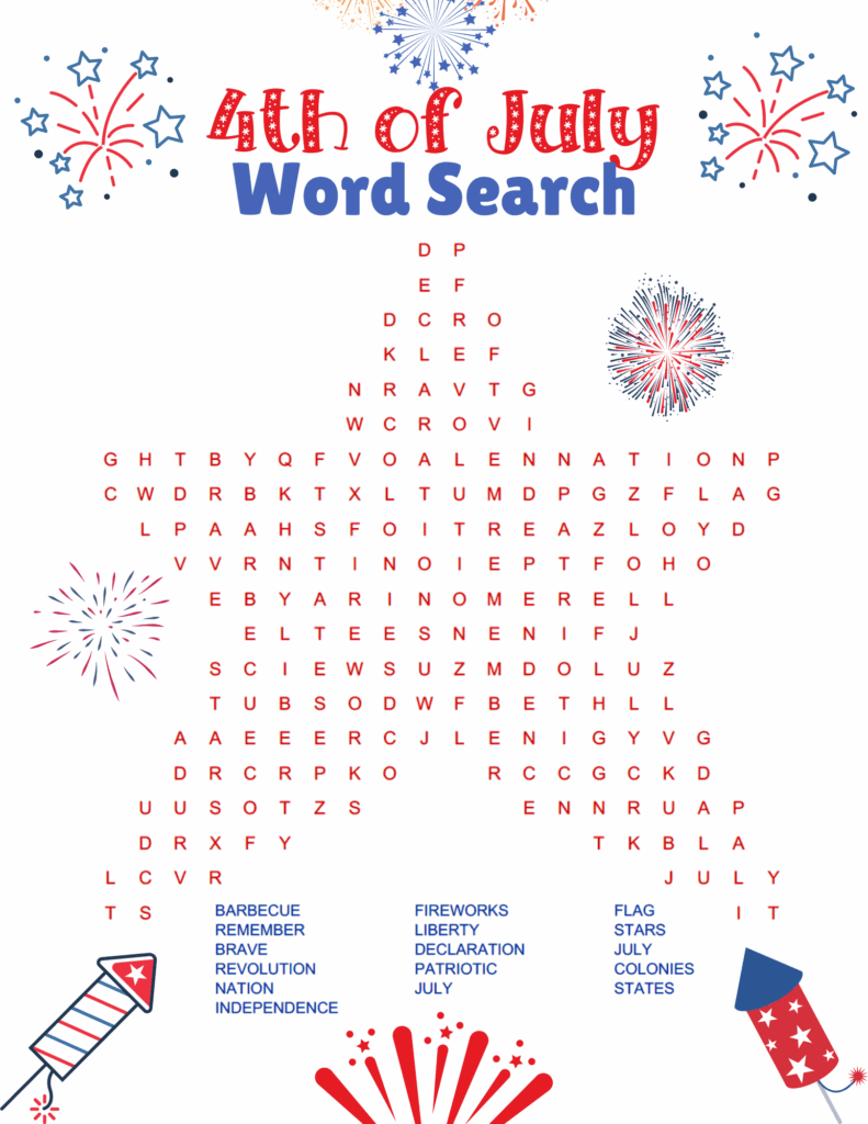 Free Printable 4Th Of July Word Search