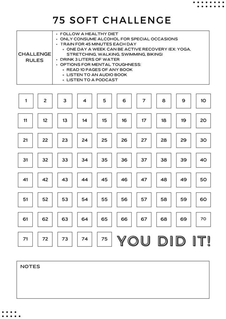 Free Printable 75 Day Soft Challenge Templates PDF Checklist Tracker