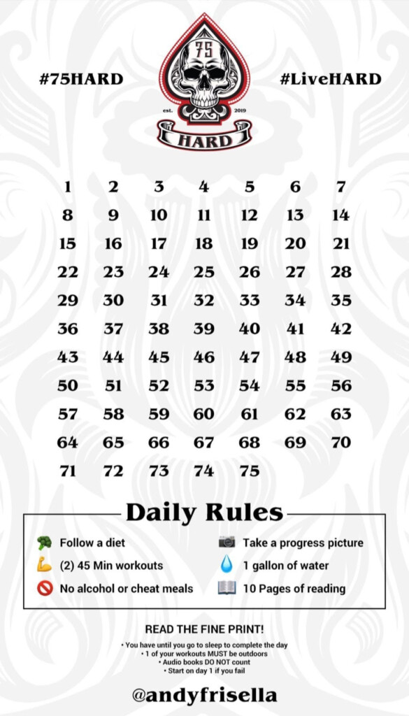 Free Printable 75 Hard Challenge Template FreePrintableTM 