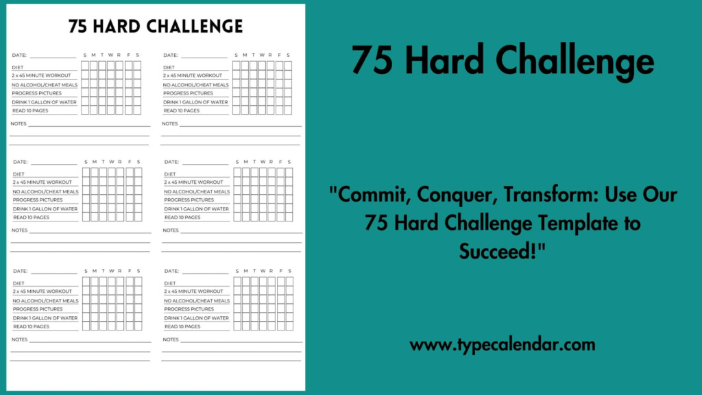 Free Printable 75 Hard Challenge Templates PDF Rules Checklist