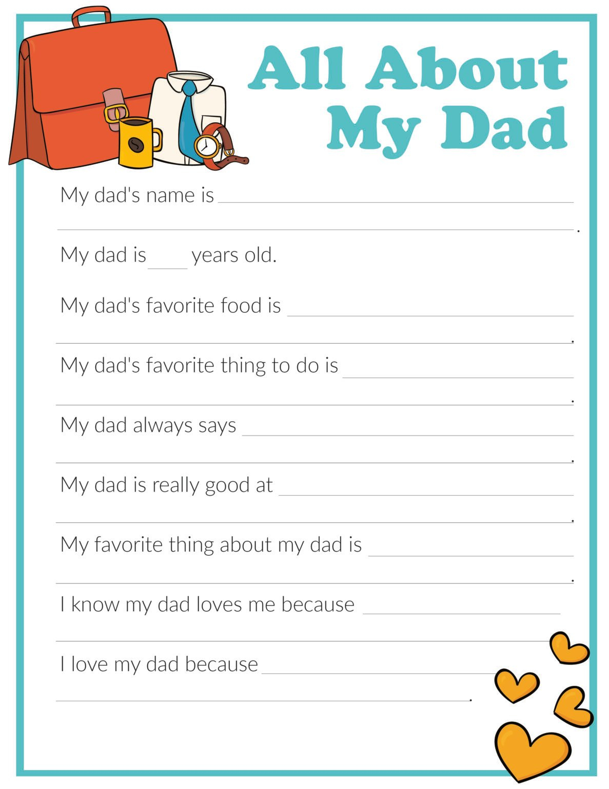 Free Printable All About My Dad Printable