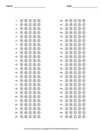 Free Printable Answer Sheet 1 50 Word