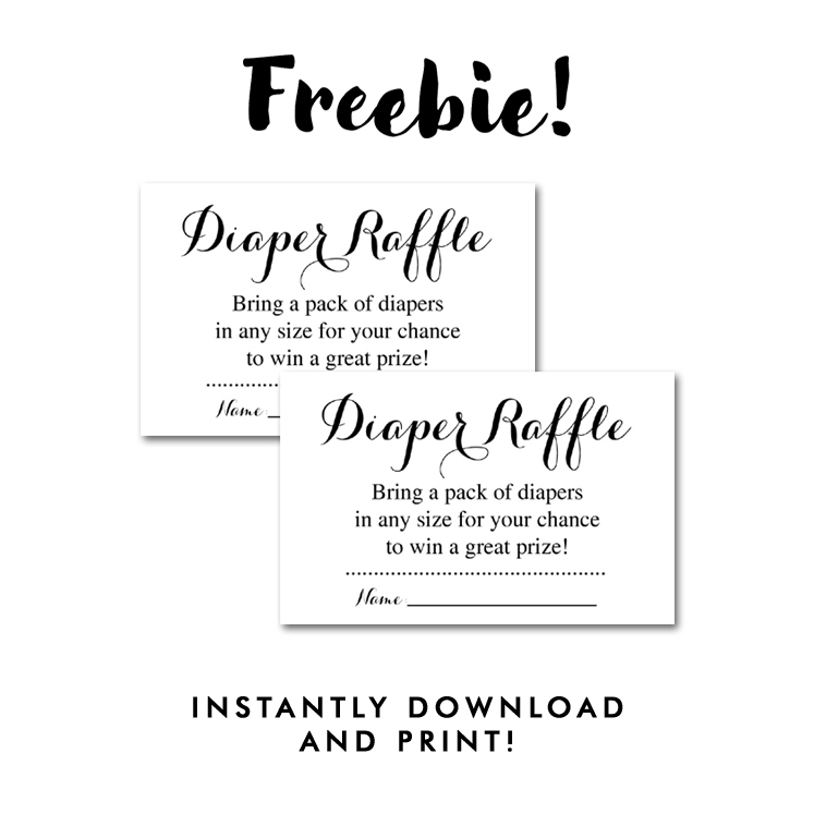 Free Printable Baby Shower Black White Insert Diaper Raffle Ticket 