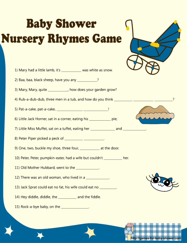 Free Printable Baby Shower Nursery Rhyme Games