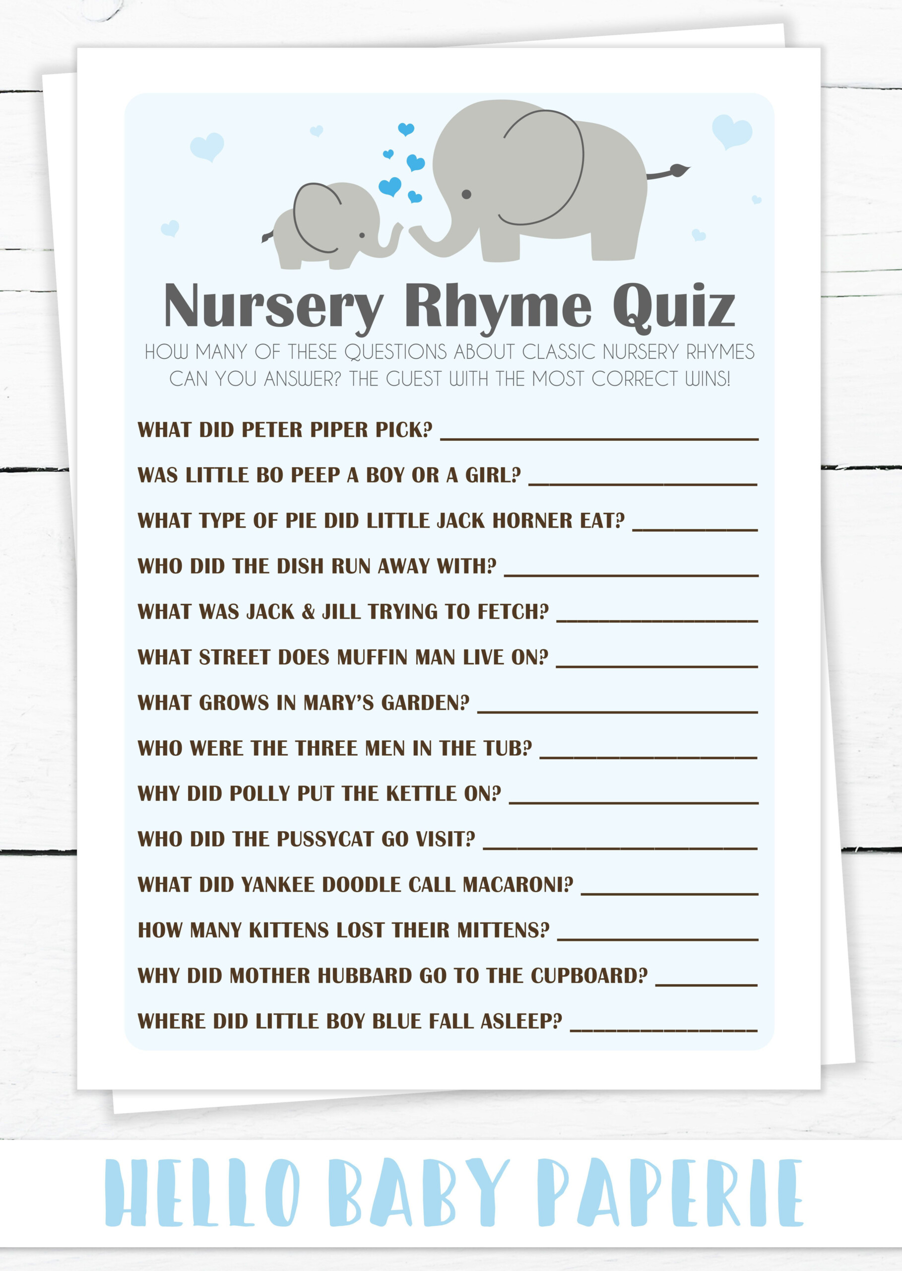 Free Printable Baby Shower Nursery Rhyme Games With Answer Key Handy