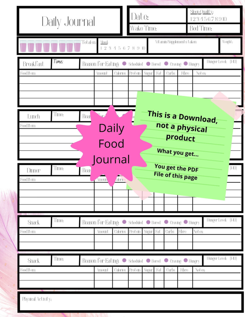 Free Printable Bariatric Food Journal