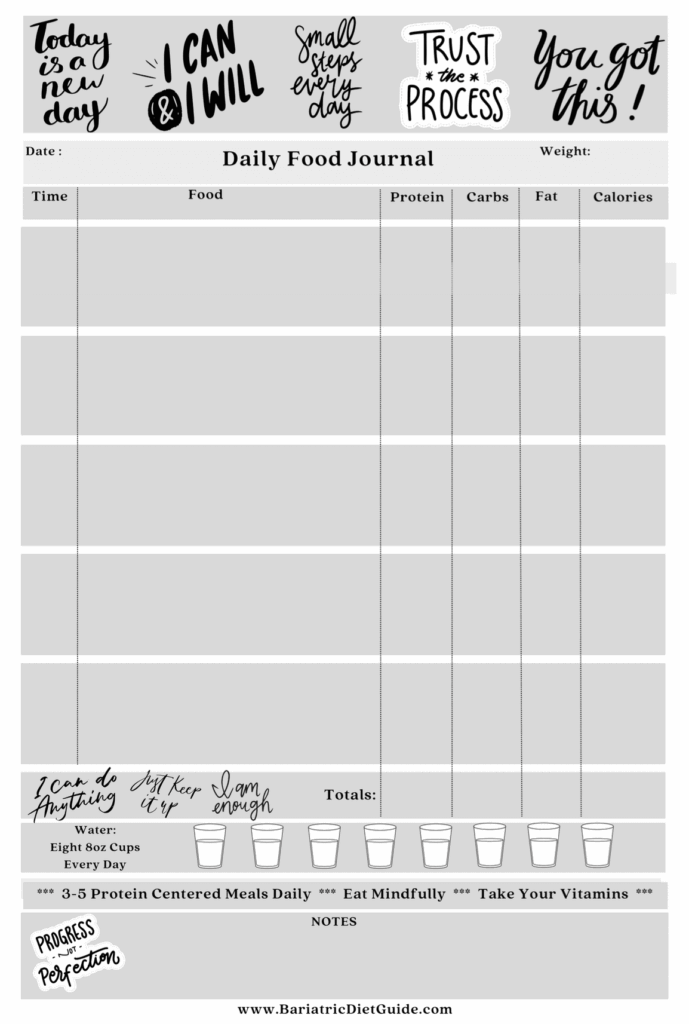 FREE Printable Bariatric Food Journal