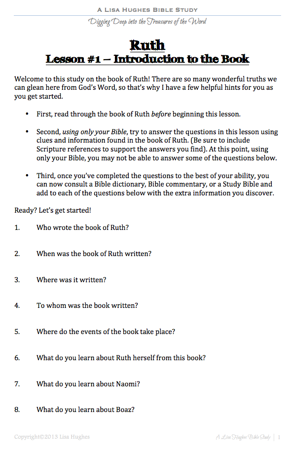 Free Printable Bible Study On Ruth Ruth Has Only Four Brief Chapters 