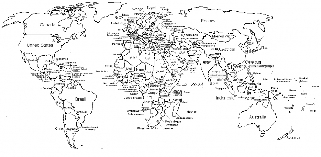 Free Printable Black And White World Map With Countries Labeled And 
