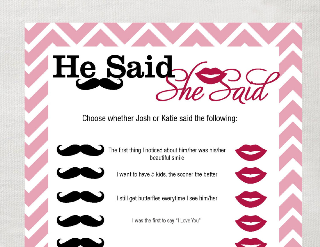 Free Printable Bridal Shower Games He Said She Said