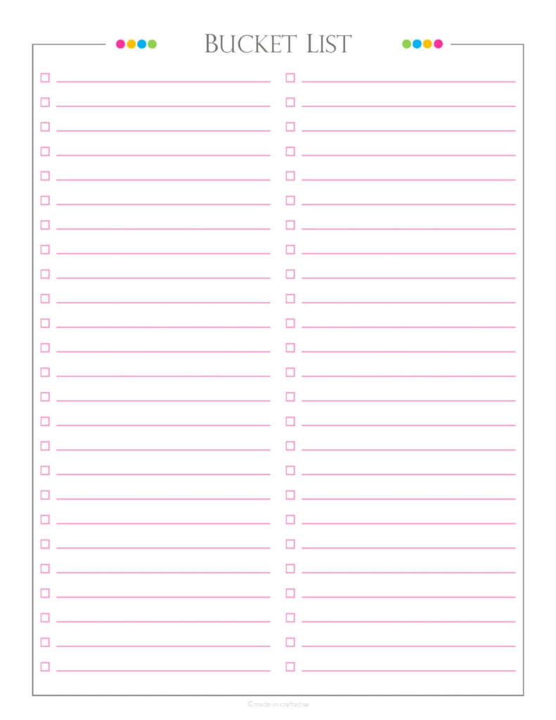 Free Printable Bucket List Template Free Templates Printable