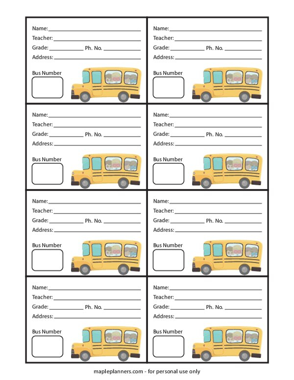 Free Printable Bus Tags For Students Printable Templates By Nora