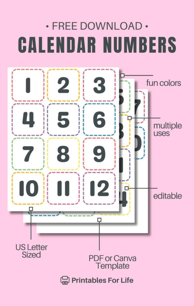 FREE Printable Calendar Numbers 1 31 PDF Download Print 