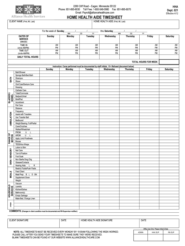 Free Printable Caregiver Timesheet