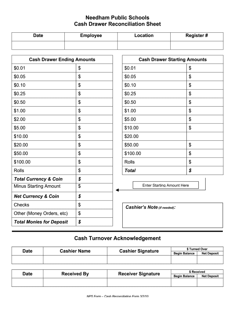 Free Printable Cash Drawer Count Sheet Pdf Fill Out Sign Online DocHub