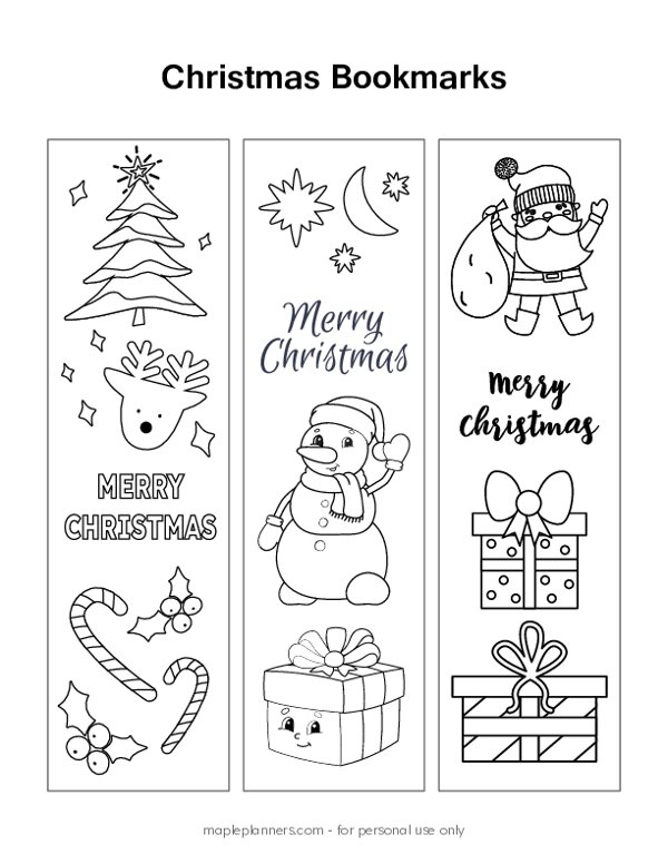 Free Printable Christmas Bookmarks Coloring Page