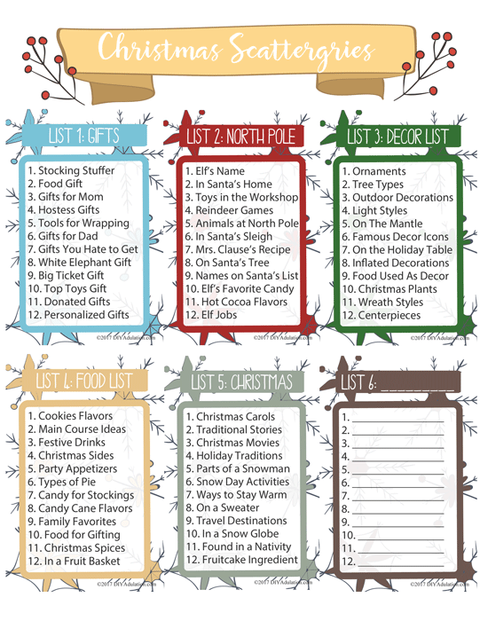 Free Printable Christmas Scattergories Game Artofit