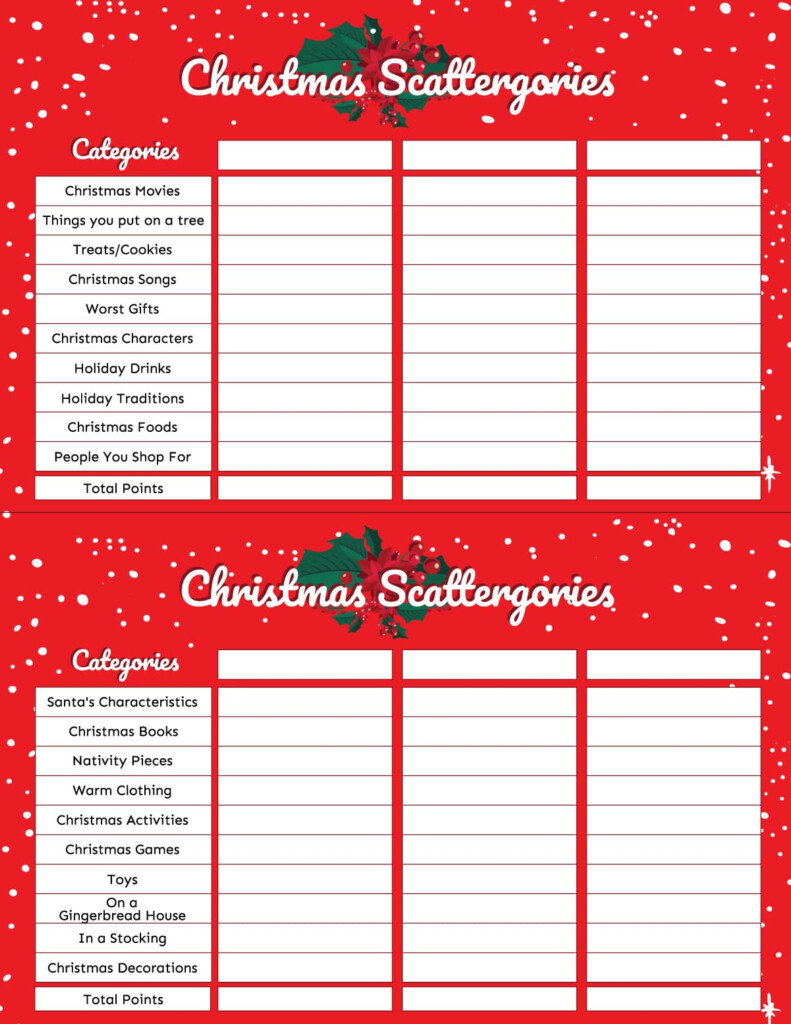 Free Printable Christmas Scattergories Game Realsimple