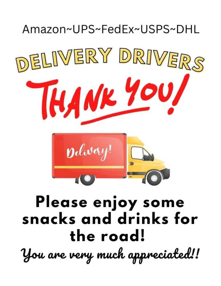 FREE Printable Delivery Driver Snack Sign 2 Versions Leap Of Faith 