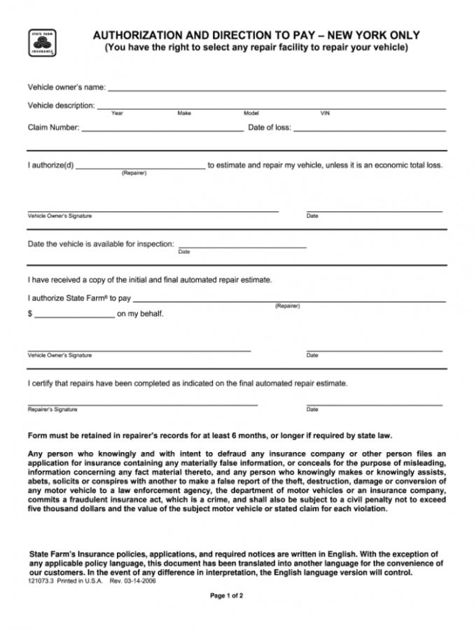 Free Printable Direction To Pay Form