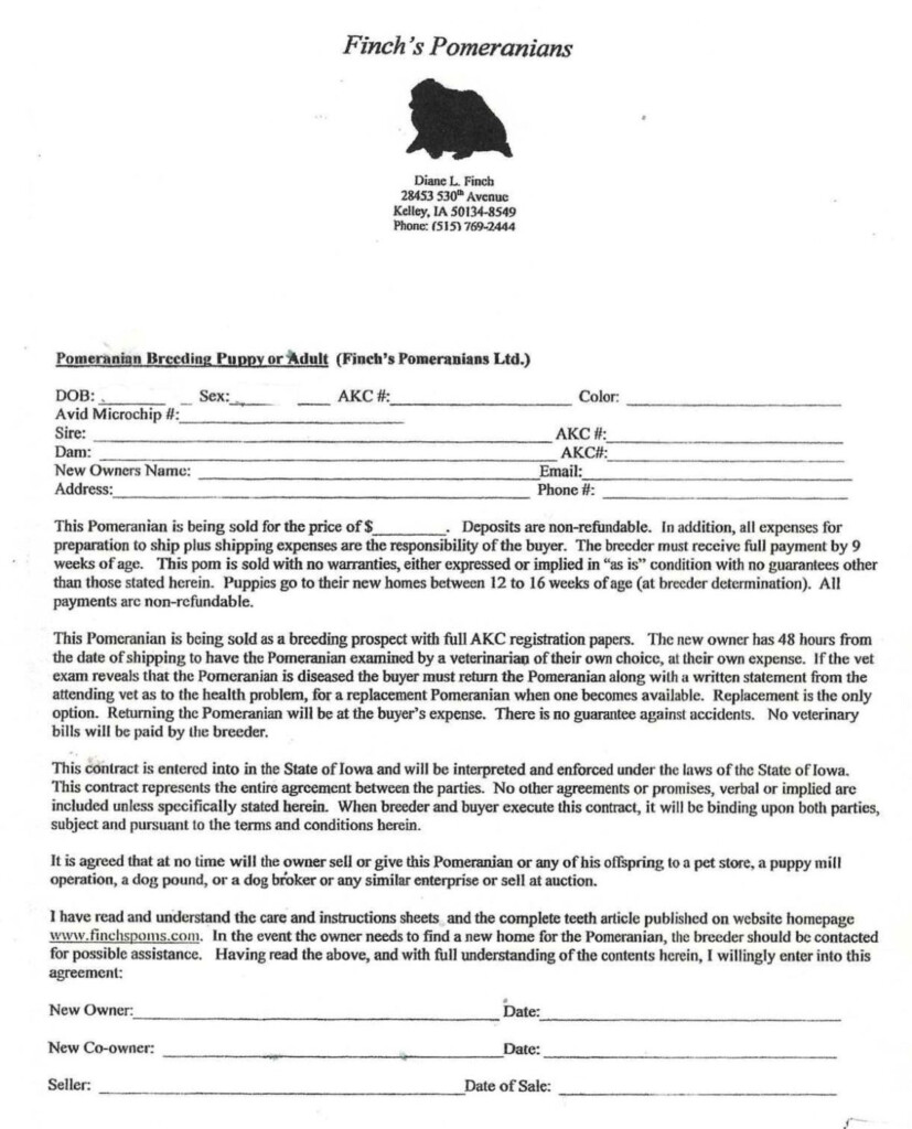 Free Printable Dog Breeding Contract
