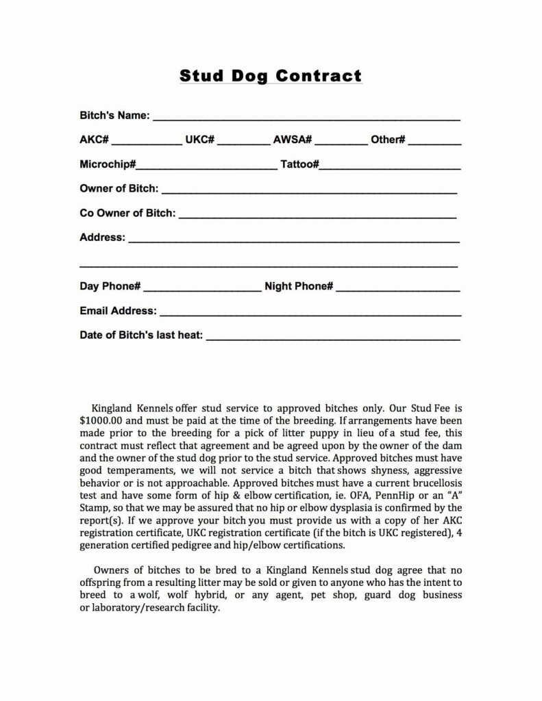 Free Printable Dog Breeding Contract Dev onallcylinders