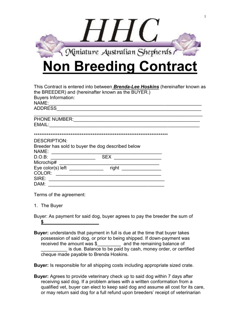 Free Printable Dog Breeding Contract