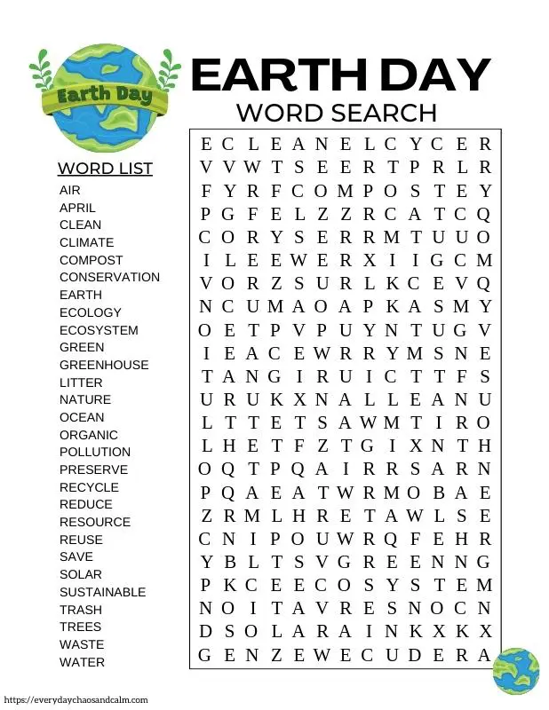 Free Printable Earth Day Word Search In 2024 Word Seach Valentines 