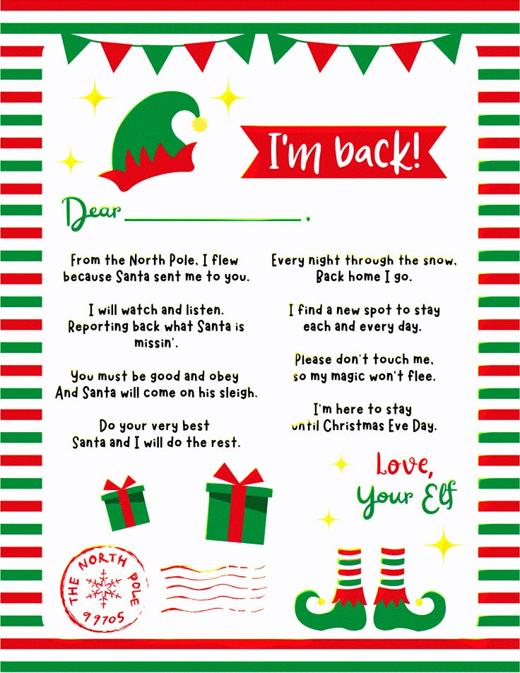 Free Printable Elf On The Shelf Return Letter Printable Educational 