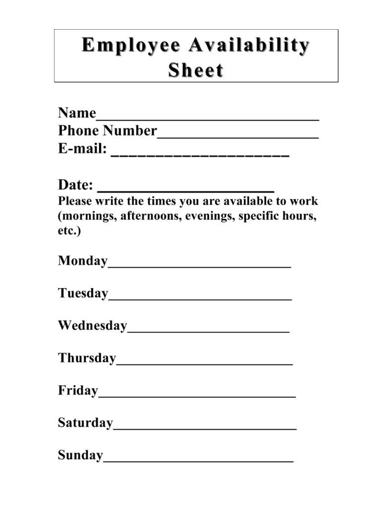 Free Printable Employee Availability Form