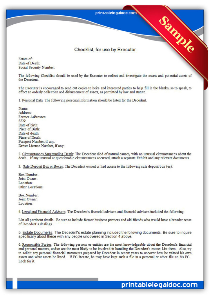 Free Printable Executor Checklist
