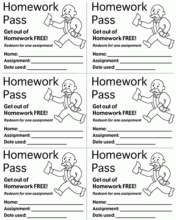 Free Printable Homework Pass Free Templates Printable