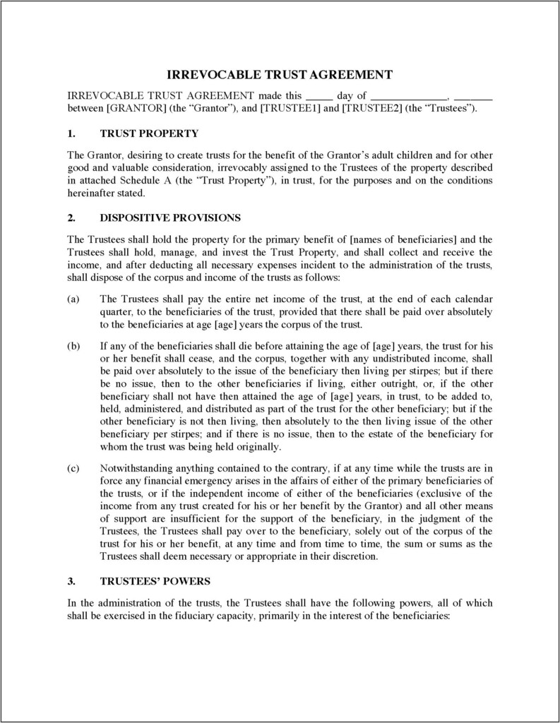 Free Printable Irrevocable Trust Form