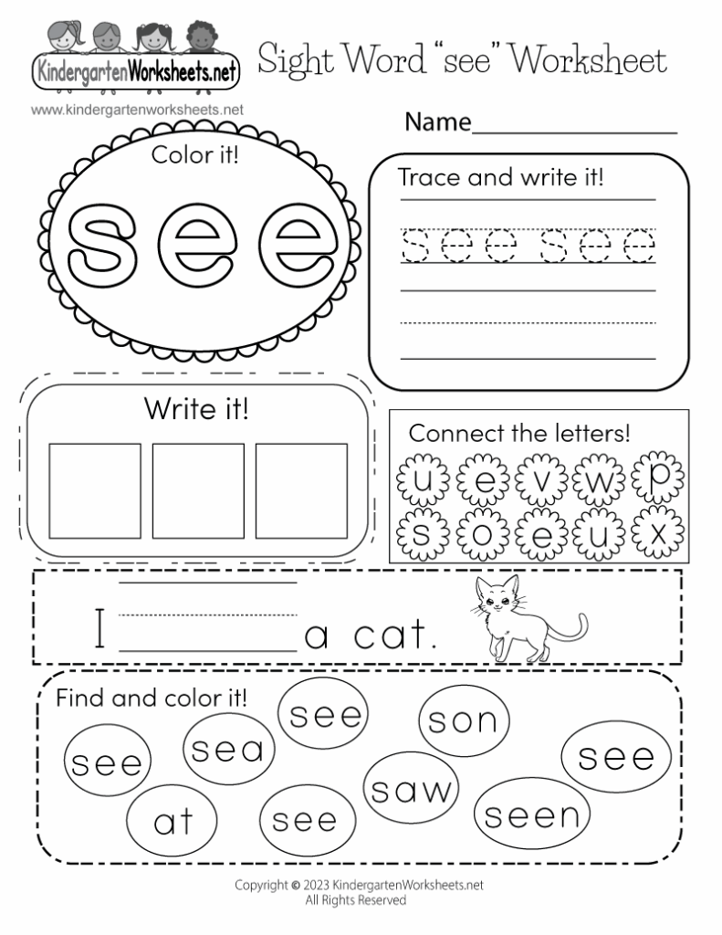 Free Printable Kindergarten Sight Word Worksheets Help Preschool 
