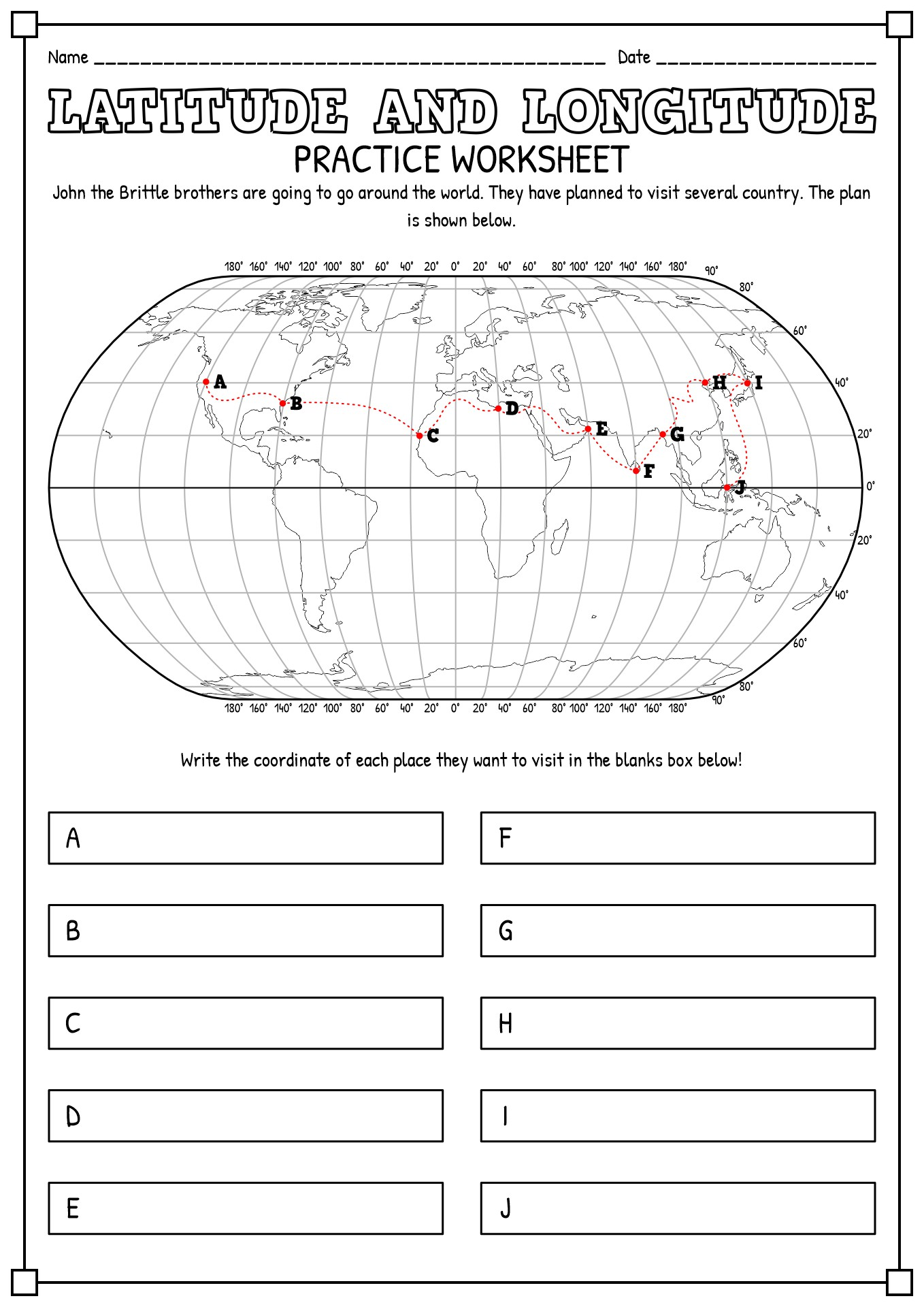 Free Printable Latitude And Longitude Worksheets Printable Templates