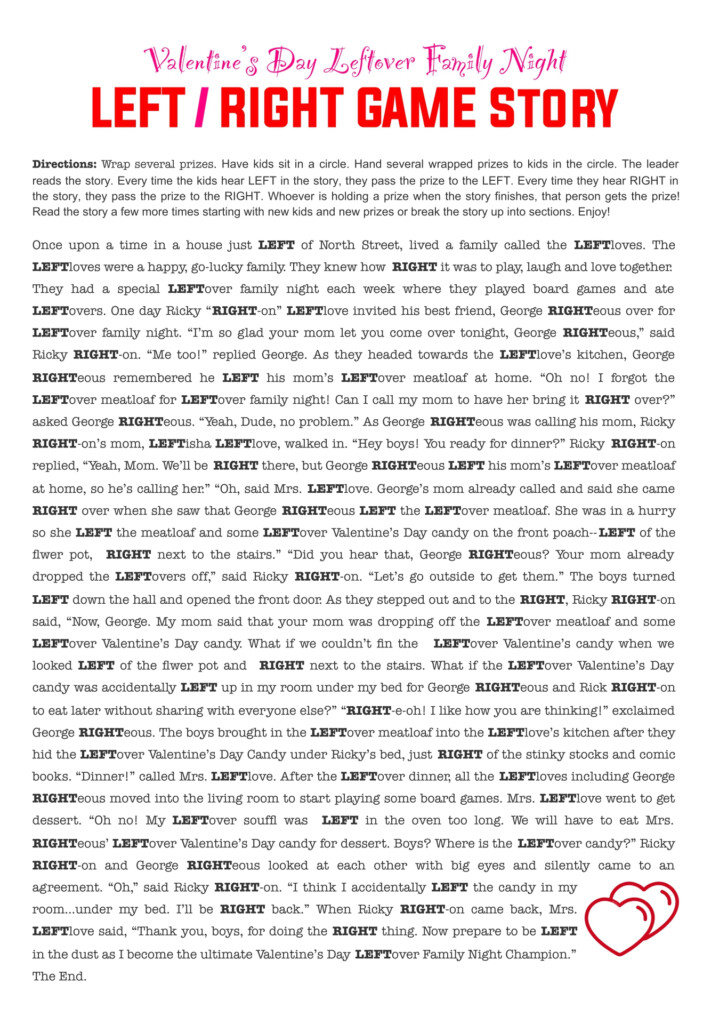 Free Printable Left Right Game