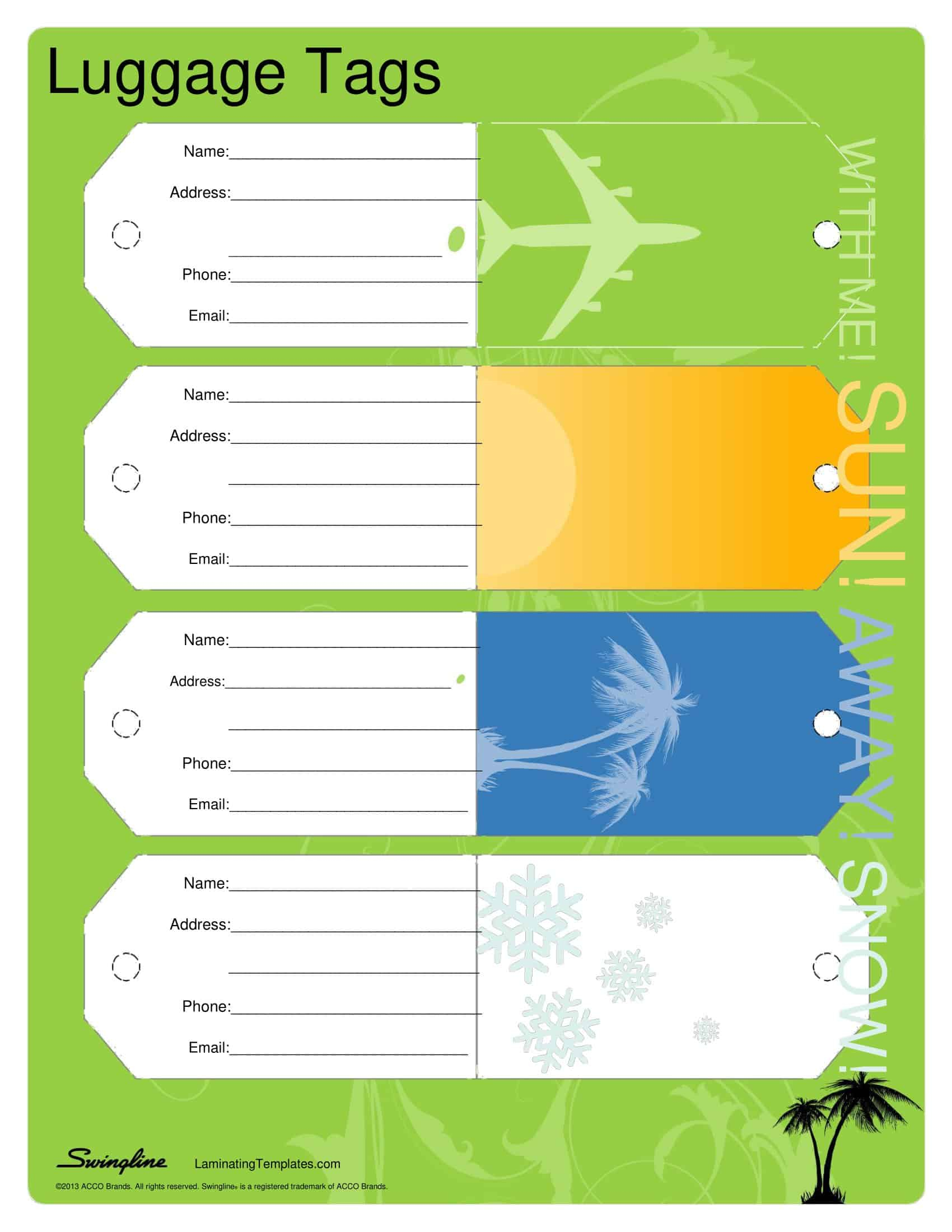 Free Printable Luggage Tag Templates PDF Word