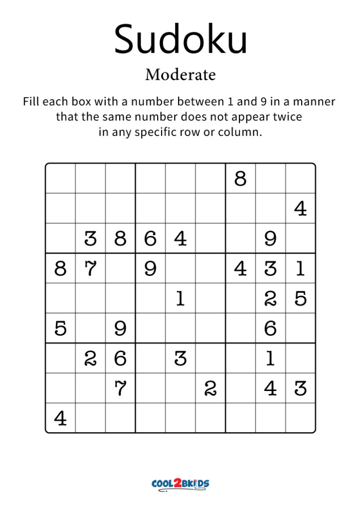 Free Printable Medium Sudoku Puzzles