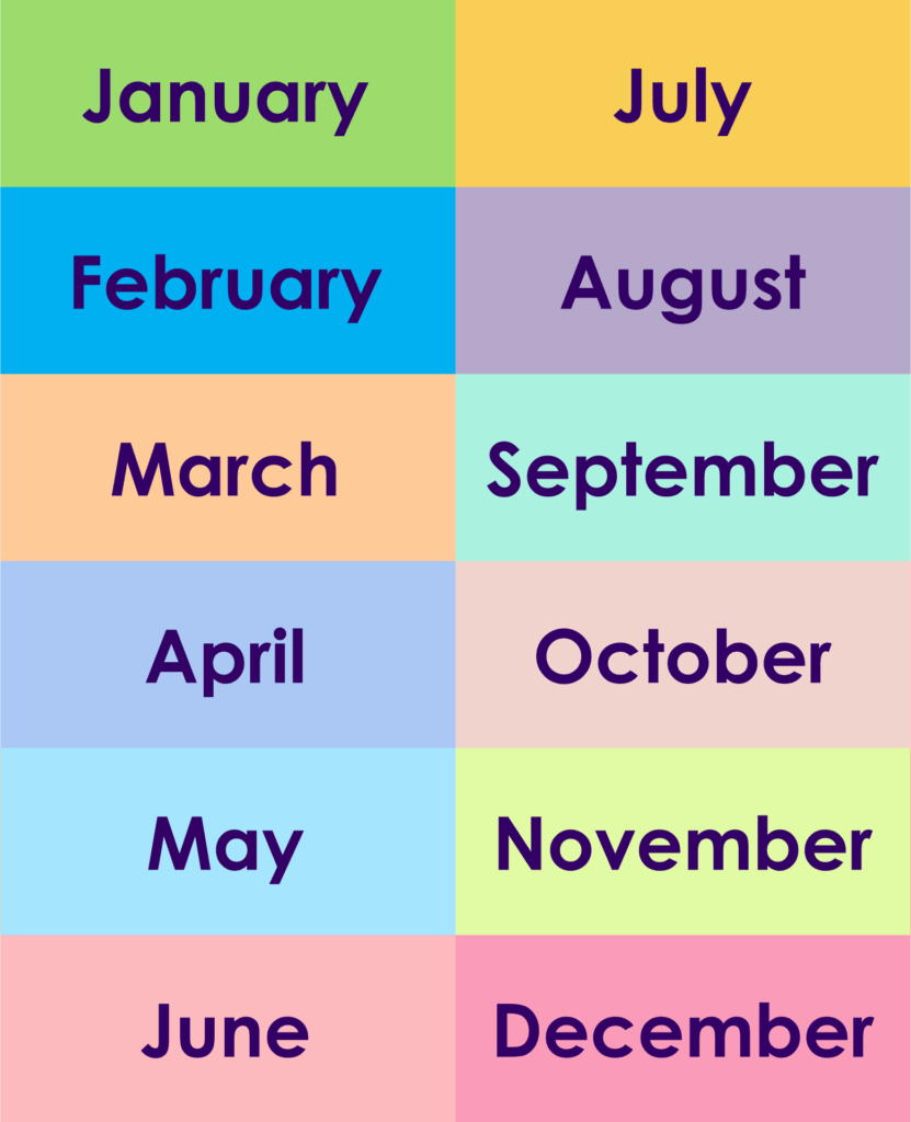 Free Printable Months Of The Year Chart
