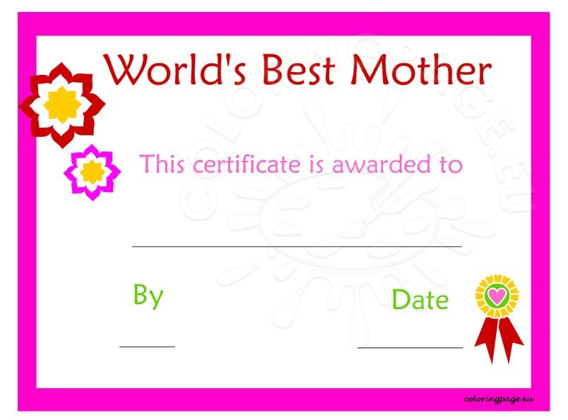 Free Printable Mother 39 s Day Certificate Coloring Page