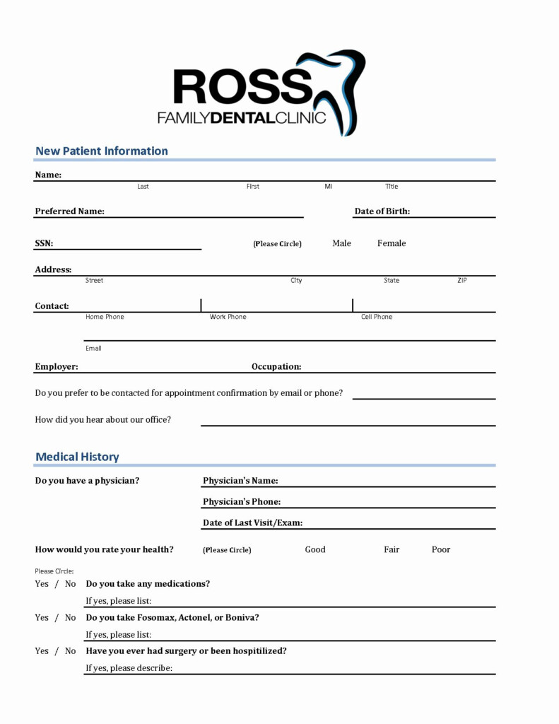 Free Printable New Patient Dental Forms